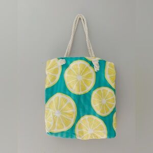 Lemon Print Tote Bag Teal and Yellow Beach